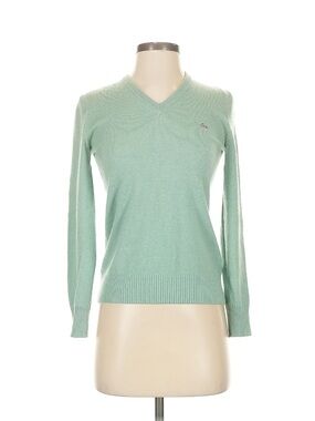 Lacoste Mint Green Silk Blend V-Neck Women's Sweater